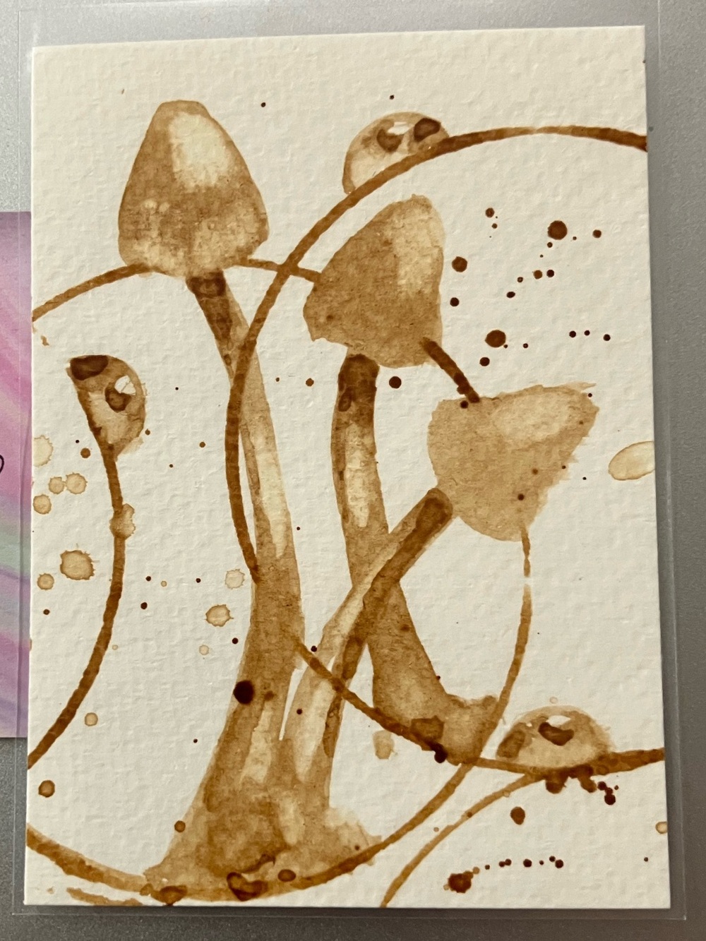 Aceo original mushrooms ladybugs coffee painting miniature food gift art
